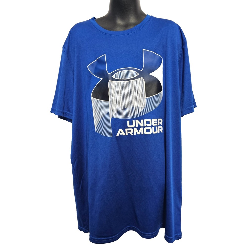 Under Armour Youth blue athletic tshirt with large black and white logo‎ YLG